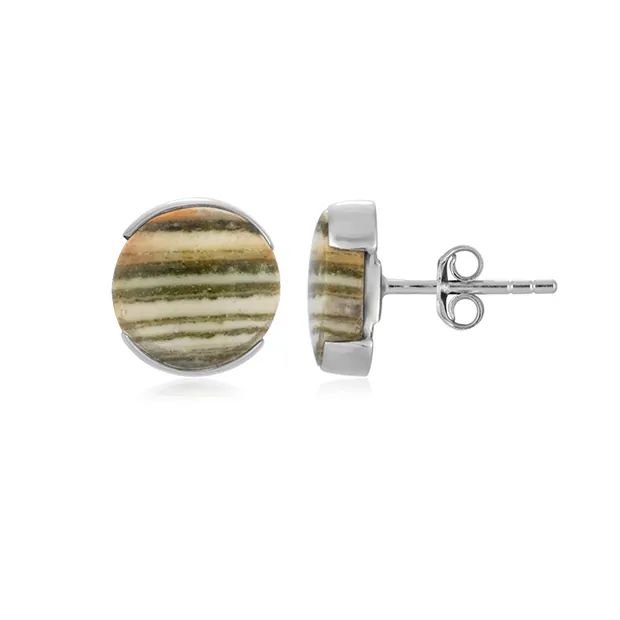 Clous d'oreilles en jaspe zébré (vert), rond (10mm), 1,1cm, platiné | Marco Schreier