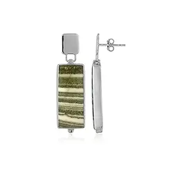 244023230043 Earstuds zebra jasper (green), rectangle (25 x 11mm), 3.9cm, platinum plated | Marco Schreier