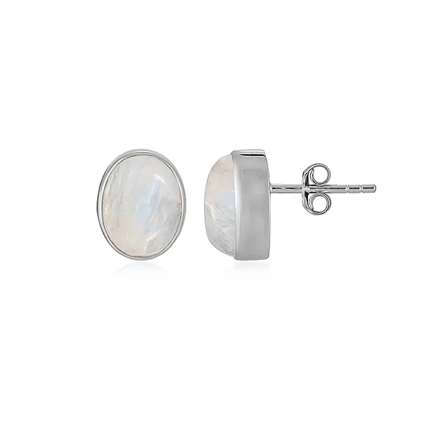 Earstuds Labrodorite (white), oval (10 x 8mm), 1.1cm, platinum plated | Marco Schreier