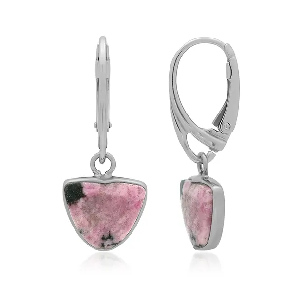 Boucles d'oreilles avec crochets en Rhodonite trapézoïdale (10 x 12mm), 3,2cm, platiné | Marco Schreier