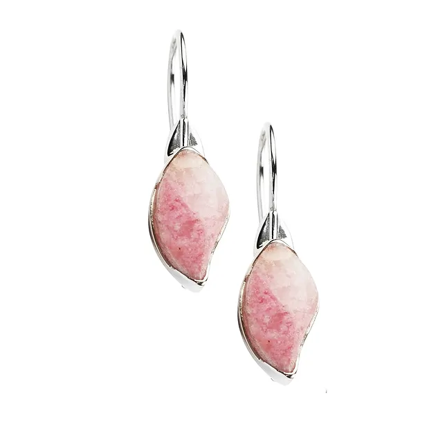 Rhodonite flame earrings (15 x 8mm), 3.2cm, platinum plated | Marco Schreier