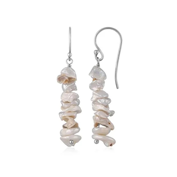 Earrings pearls Keshi (4 - 8mm), 3.5cm, platinum plated | Marco Schreier