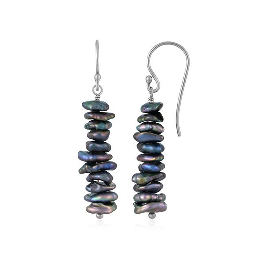 Boucles d'oreilles avec crochets, Keshi (8 - 10mm) pétrole, 3,6cm, platiné | Marco Schreier