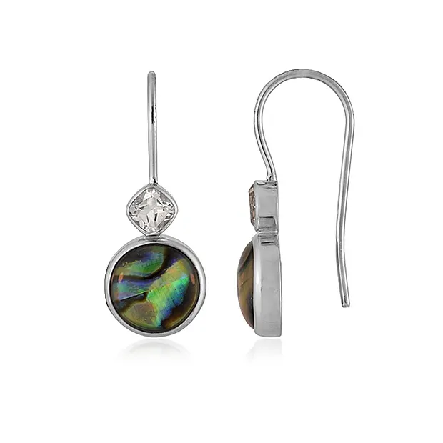 Earrings Paua shell round (10mm), topaz,2,6cm, platinum plated | Marco Schreier
