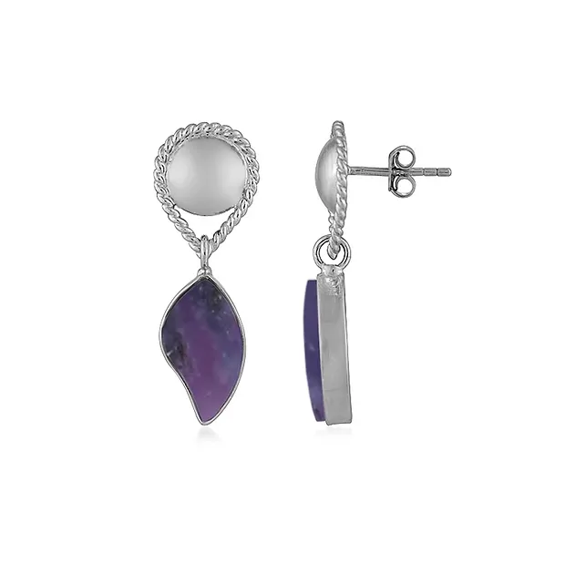 Clous d'oreilles Calcédoine (lilas), forme libre, 3,4cm, platiné | Marco Schreier