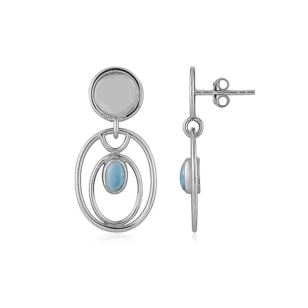 Ohrstecker Larimar, Oval (6 x 4mm), 3,0cm, platiniert | Marco Schreier