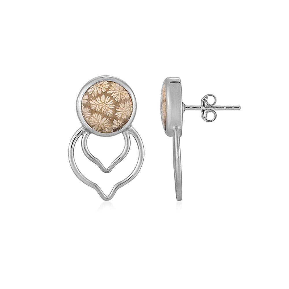 Earstuds Petrified Coral round (10mm), 2.3cm, platinum plated | Marco Schreier