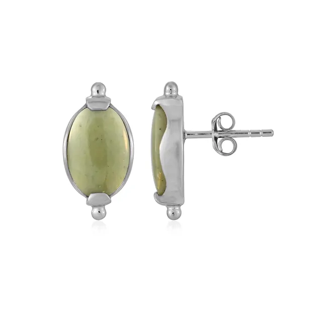 Petrified Wood earstuds (green), oval, 1.4 cm, platinum plated | Marco Schreier