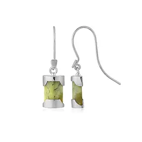 Pendientes, Madera petrificada (verde), medio cilindro, 3,7 cm, platinado | Marco Schreier