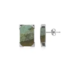 244023230231 Pendientes Madera petrificada (verde), rectángulo (16 x 11mm), 1,7cm, platinado | Marco Schreier