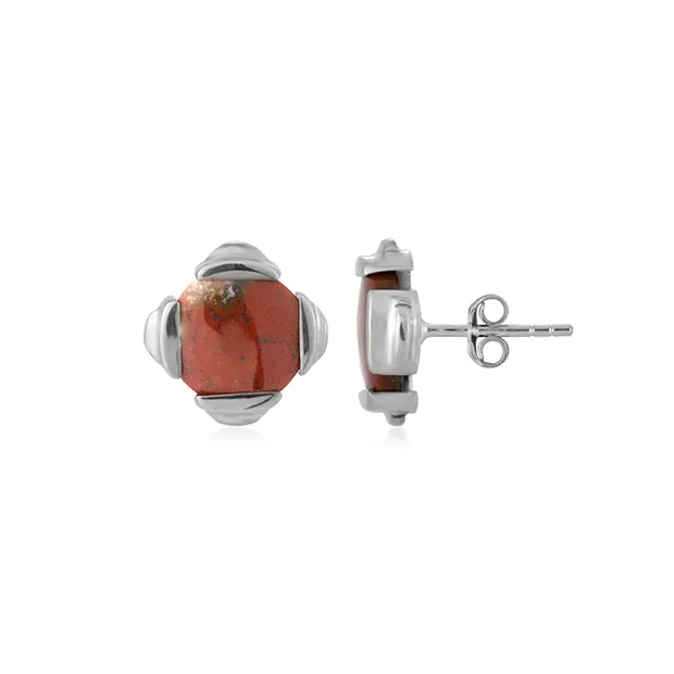 Earstuds chalcedony (multicolored), round, 1.2 cm, platinum plated | Marco Schreier