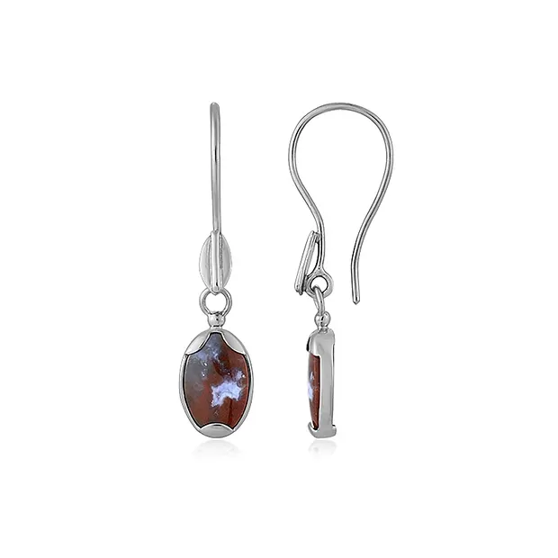 Earring chalcedony (multicolored), oval, 3.8 cm, platinum plated | Marco Schreier