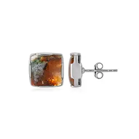 Clous d'oreilles Calcédoine (multicolore), carré, 1,1cm, platiné | Marco Schreier