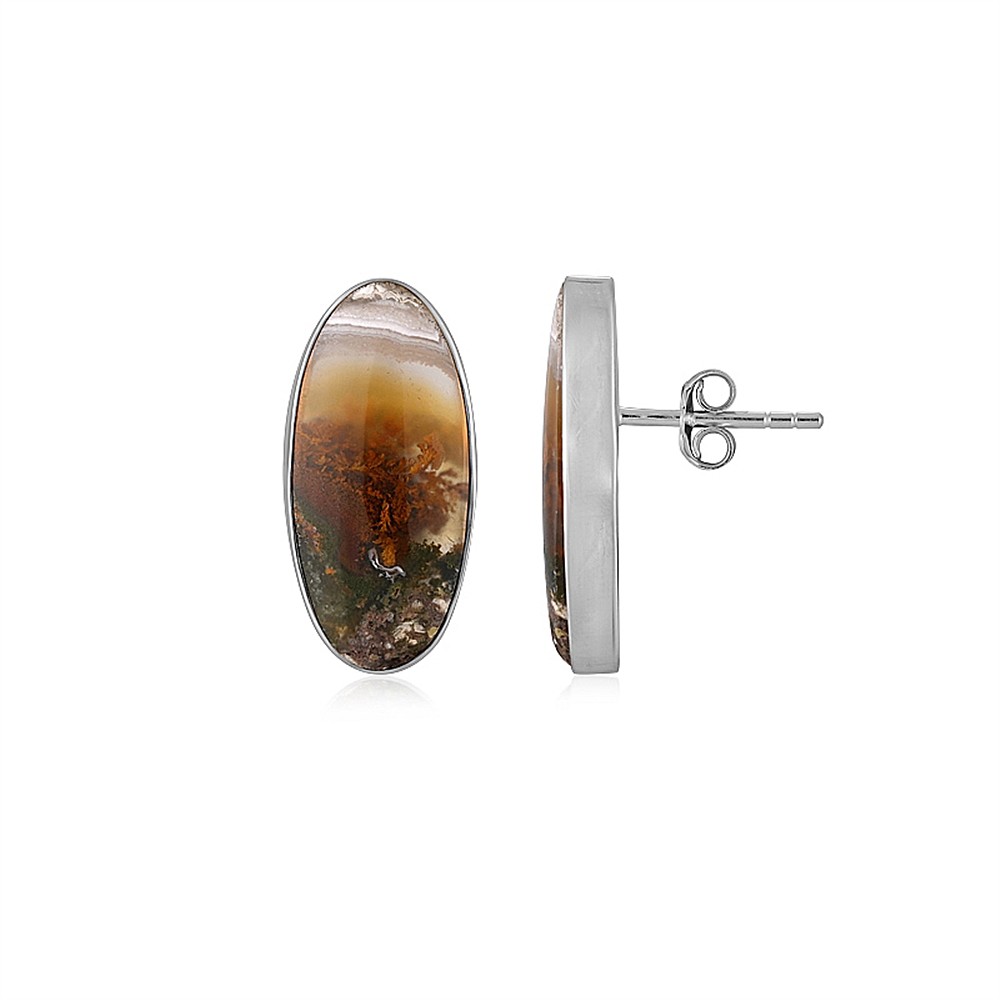 Earstud Moss Agate (yellow), oval (21 x 10mm), 2.2cm, platinum plated | Marco Schreier