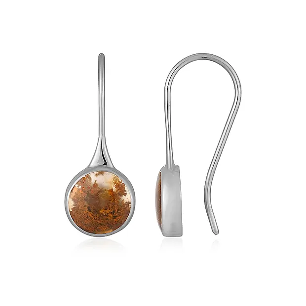 Earrings Moss Agate (yellow) round (10mm), 2.8cm, platinum plated | Marco Schreier
