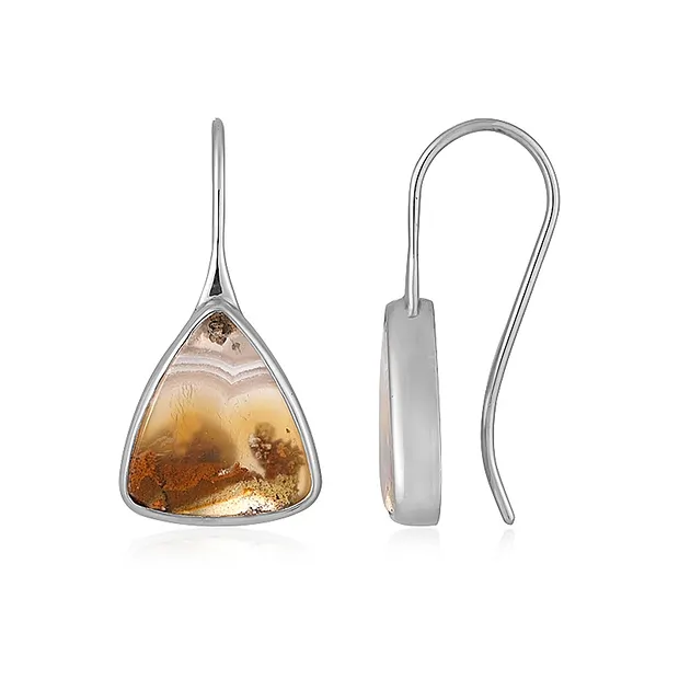 Boucles d'oreilles Agate mousse (jaune) Trillion, 2,3cm, platiné | Marco Schreier