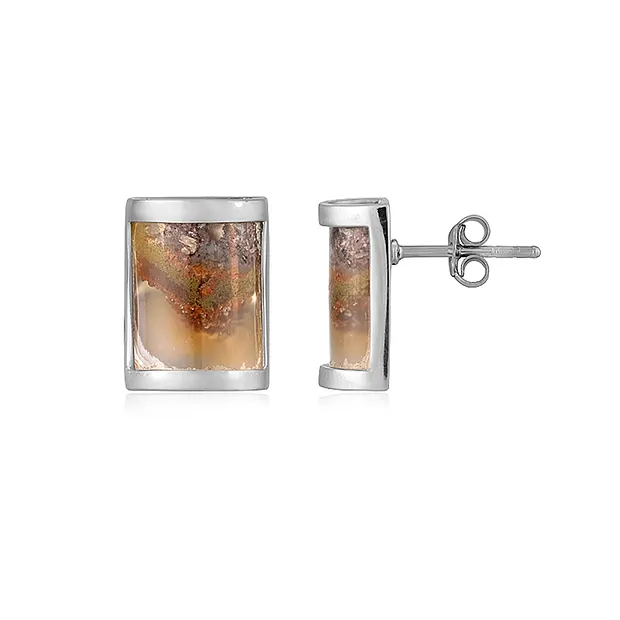 Clous d'oreilles Agate mousse (jaune), demi-cylindre, 1,6cm, platiné | Marco Schreier