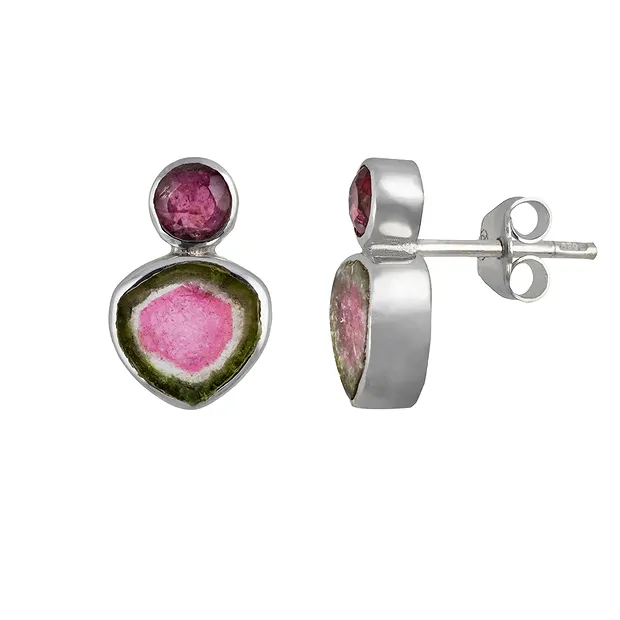 Earstud tourmaline, disc (6mm), 1.2cm, platinum plated | Marco Schreier