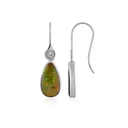 244023240013 Ammolite drop earrings (18 x 10mm) green, 4.1cm, platinum plated | Marco Schreier