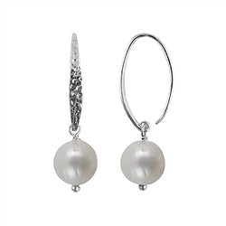 244023240014 Earrings pearl (white-cream) 10mm, 3.4cm, platinum plated  | Marco Schreier