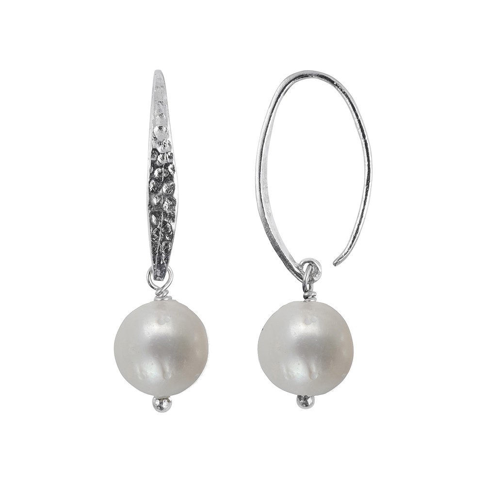Earrings pearl (white-cream) 10mm, 3.4cm, platinum plated  | Marco Schreier