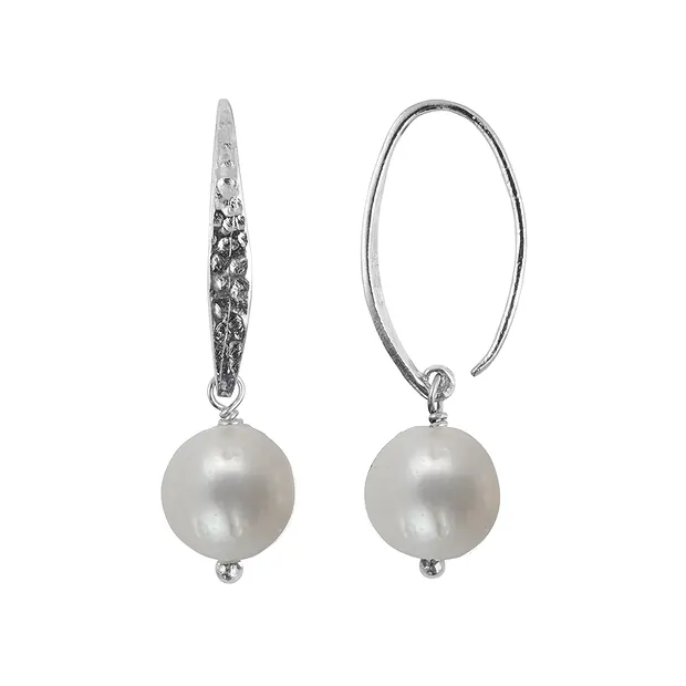 Boucles d'oreilles avec crochets (blanc-crème) 10mm, 3,4cm, platiné | Marco Schreier