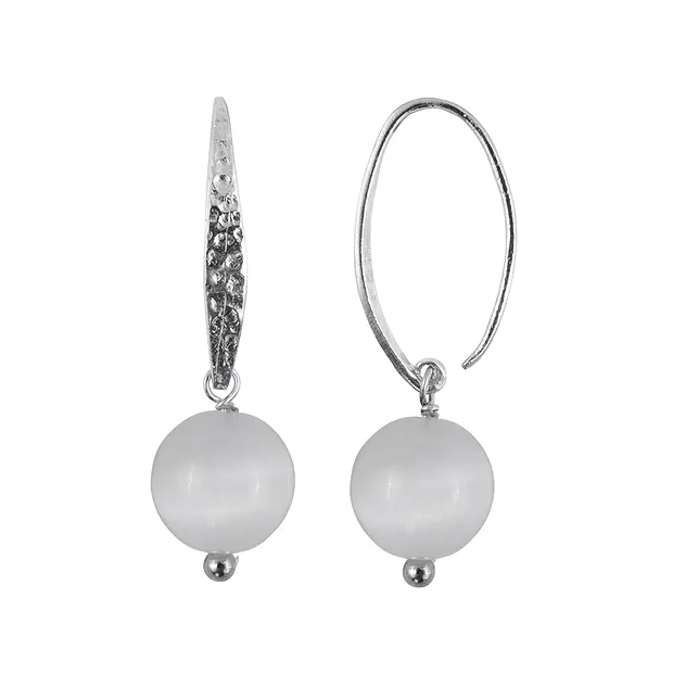 Earrings selenite, beads (8mm), 3.3cm, platinum plated | Marco Schreier