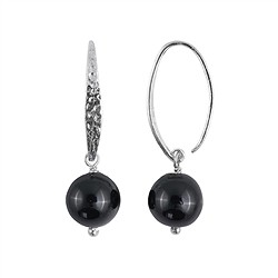 244023240018 Boucles d'oreilles avec crochets en Schorl (stab.), boules (10mm), 3,4cm, platiné  | Marco Schreier