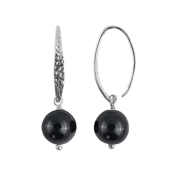 Ohrhänger Schörl (stab.), Kugeln (10mm), 3,4cm, platiniert  | Marco Schreier