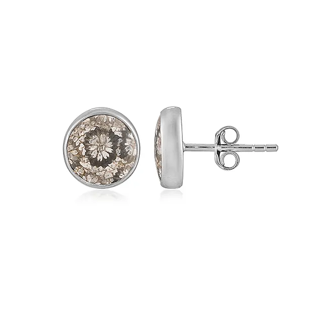 Clous d'oreilles Corail fossilisé rond (10mm), 1,1cm, platiné | Marco Schreier
