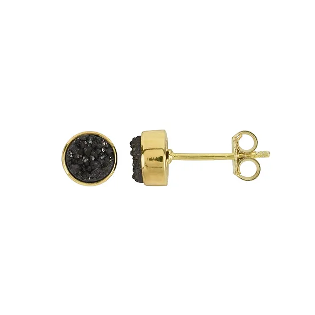 Perno auricolare Druzy (nero), rotondo (6 mm), 0,7 cm, placcato oro | Marco Schreier
