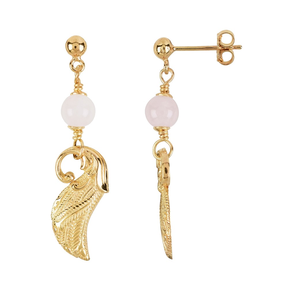 Pendientes Cuarzo rosa (6,5 mm), alas, 4,4 cm, bañados en oro | Marco Schreier
