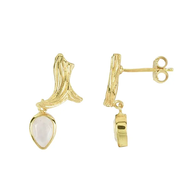 Earstuds Labrodorite (white), drop faceted, 2.2cm, gold-plated | Marco Schreier
