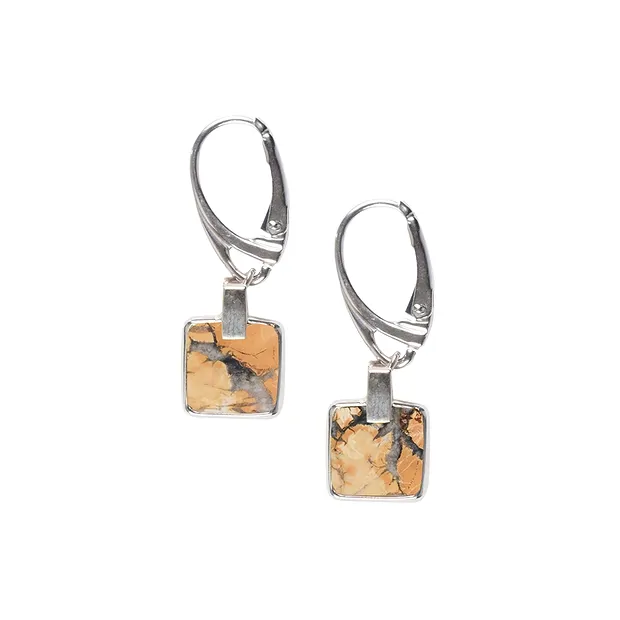 Earrings maligano jasper square (10 x 10mm), 3.3cm, platinum plated | Marco Schreier