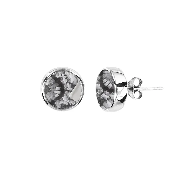 Earstuds Petrified Coral round (07mm), 0.9cm, rhodiniert | Marco Schreier