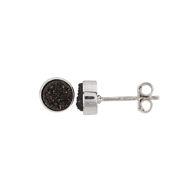 Pendientes Druzy (negro), redondos (6 mm), 0,7 cm, rodinados | Marco Schreier