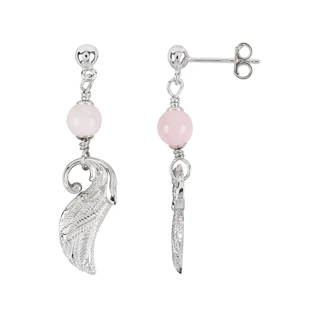 Clous d'oreilles Quartz rose, boule, ailes, 4,4cm, rhodié | Marco Schreier