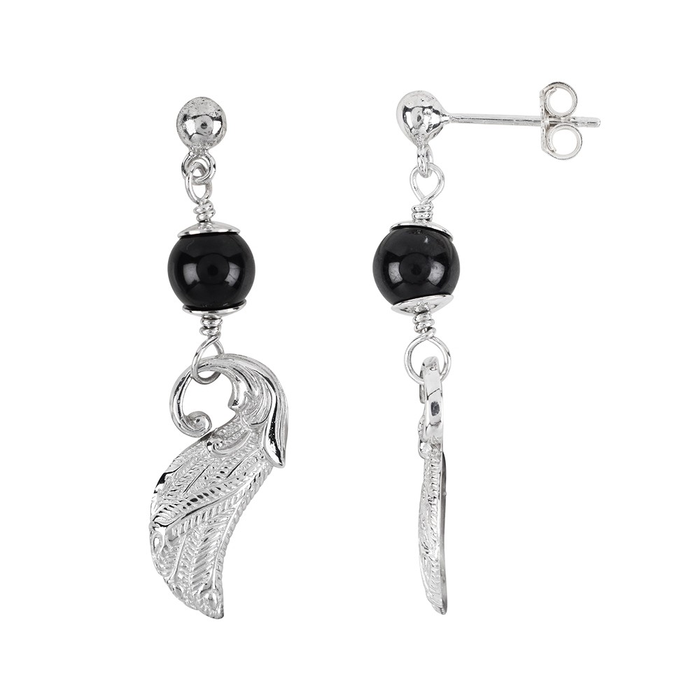 Clous d'oreilles Schorl (stab.) avec aile, 4,4cm, rhodié | Marco Schreier