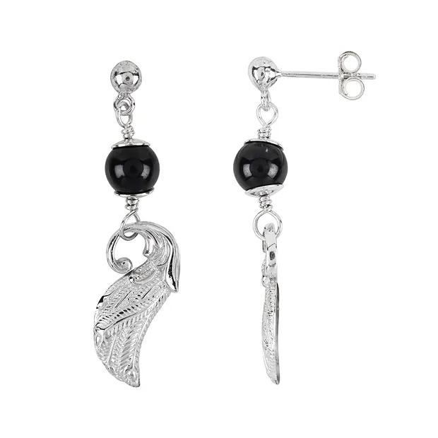 Pendientes, Turmalina negra (chorlo) con ala, 4,4 cm, rodinados | Marco Schreier