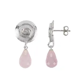 Ohrstecker Rosenquarz, Briolette, Spirale, 3,2cm, rhodiniert | Marco Schreier