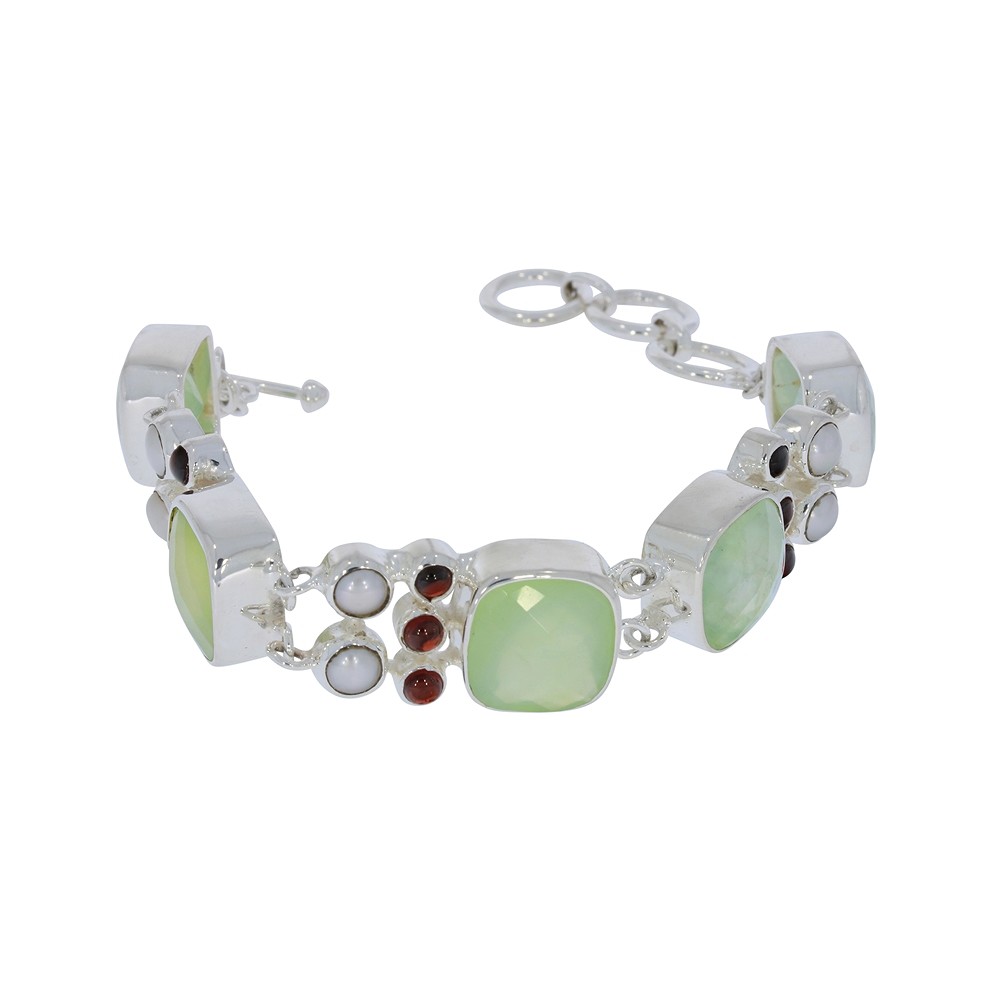 Bracciale prehnite, perla, granato | Gemme Schreier, pietre curative e gioielli