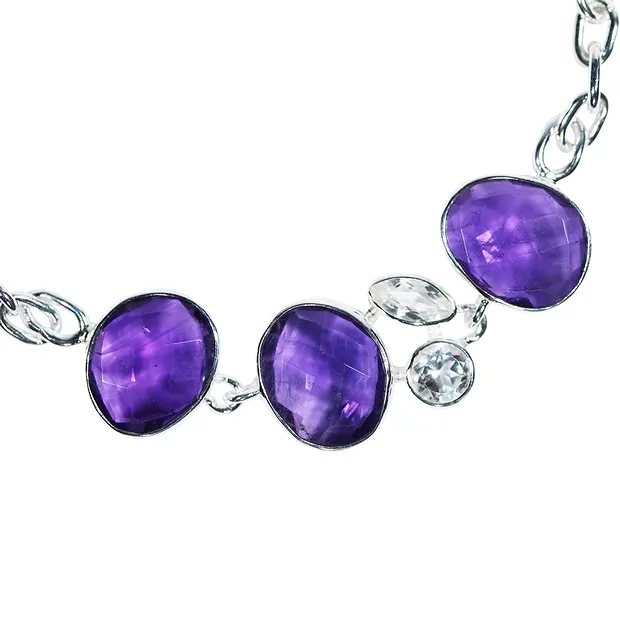 Faceted amethyst bracelet, silver, adjustable length | Marco Schreier