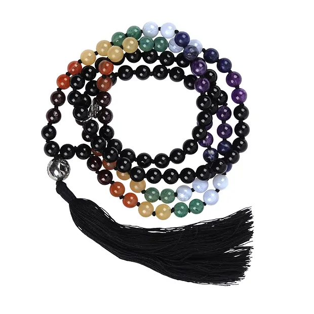 Pulsera mala Turmalina negra (chorlo) con cuentas de chakra | Marco Schreier