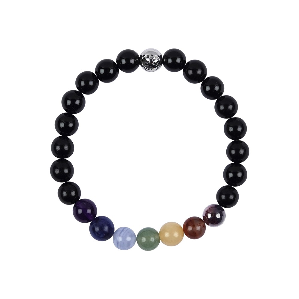 Bracciale mala Schorl con perline chakra | grossista gemme e pietre curative
