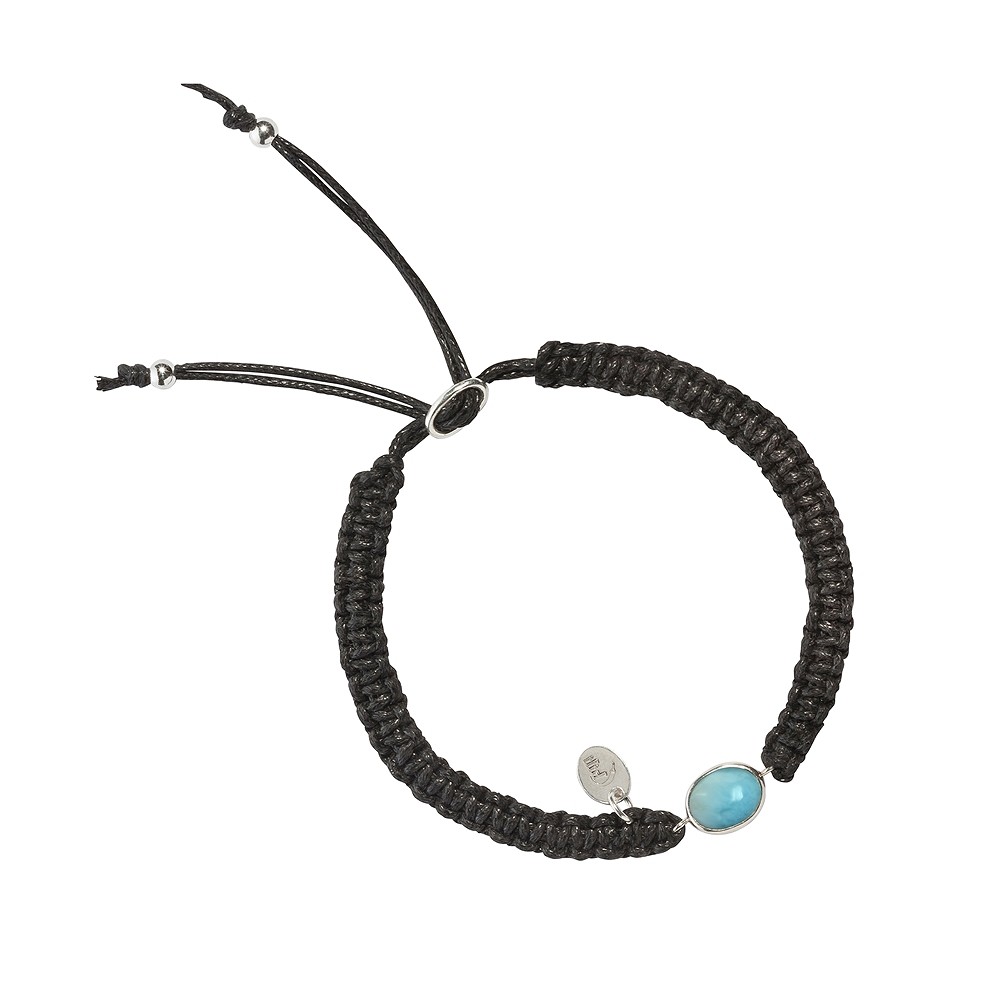 Bracciale in macramè, Larimar ovale, placcato in platino | Marco Schreier