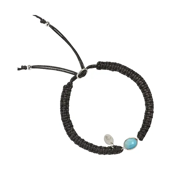 Armband Makramee, Larimar oval, platiniert | GH Edelsteine, Heilsteine & Schmuck