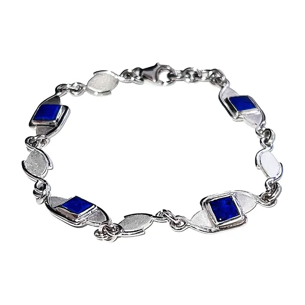 Lapis Lazuli square bracelet (6 x 6mm), 20cm, platinum plated | Marco Schreier