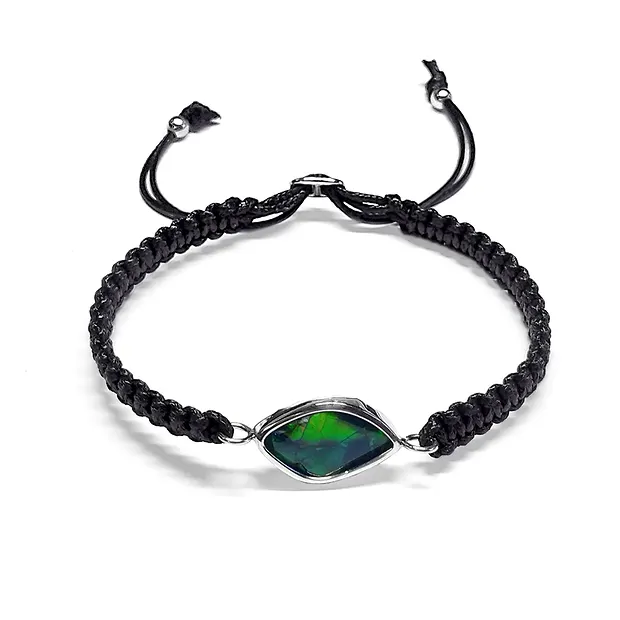 Pulsera de macramé, forma libre de Ammolita (20 x 12 mm), platinado | Marco Schreier