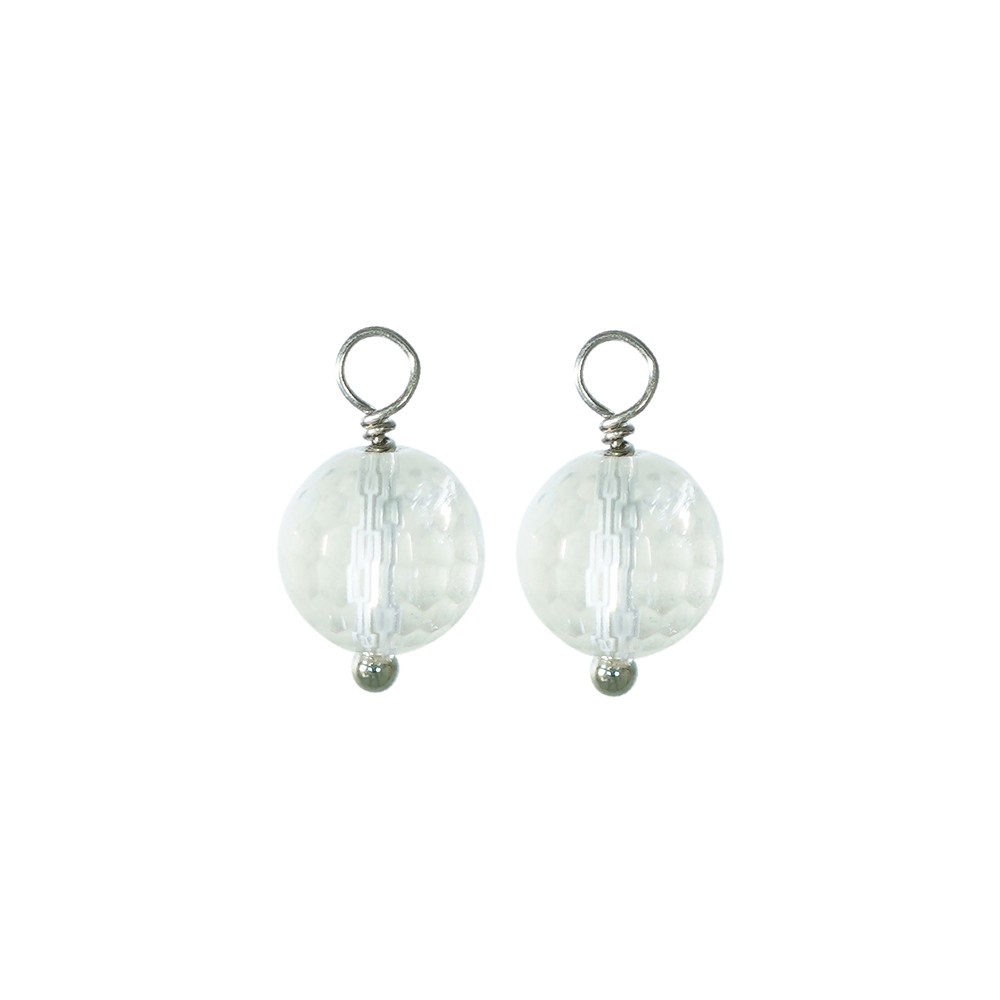 Interchangeable component earrings, Rock Crystal, 8mm, platinum plated | Marco Schreier