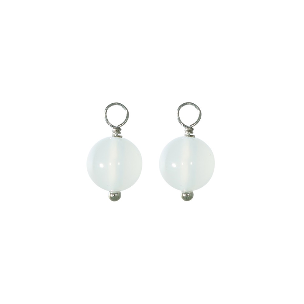 Interchangeable component for creole, Agate (white), ball (8mm), platinum plated | Marco Schreier